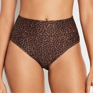 NWT Leopard Bikini Swim Bottoms, Banded High-Waist